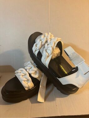White Lemonade Chain-Strap Platform Sandals with buckle straps
